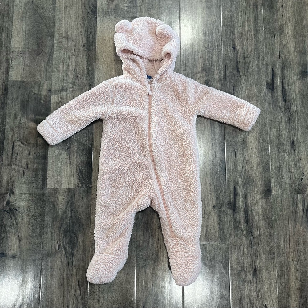 Old Navy Fleece Snowsuit Bunting Baby Girl's Size 6-12 Months Pink Hooded Ears